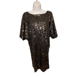 Olivia Matthews Black Sequin 1/2 Sleeve Knee Length Dress Sz 6
